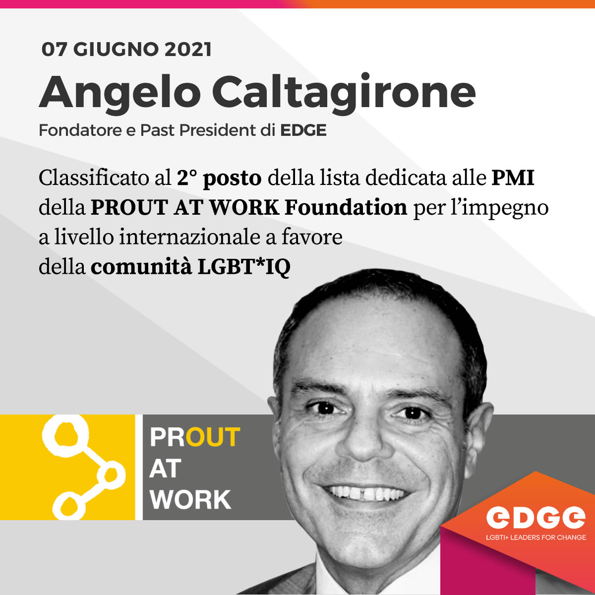 Angelo Caltagirone, 2° classificato PROUT AT WORK FOUNDATION | EDGE LGBTI+Leaders for change